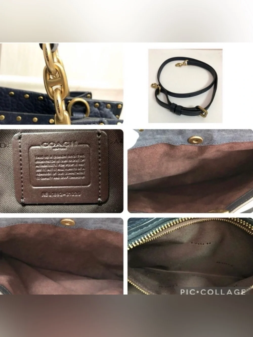 COACH Navy Blue Pebble Leather Gold Stud Dreamer and Wallet Set - Picture 16 of 16
